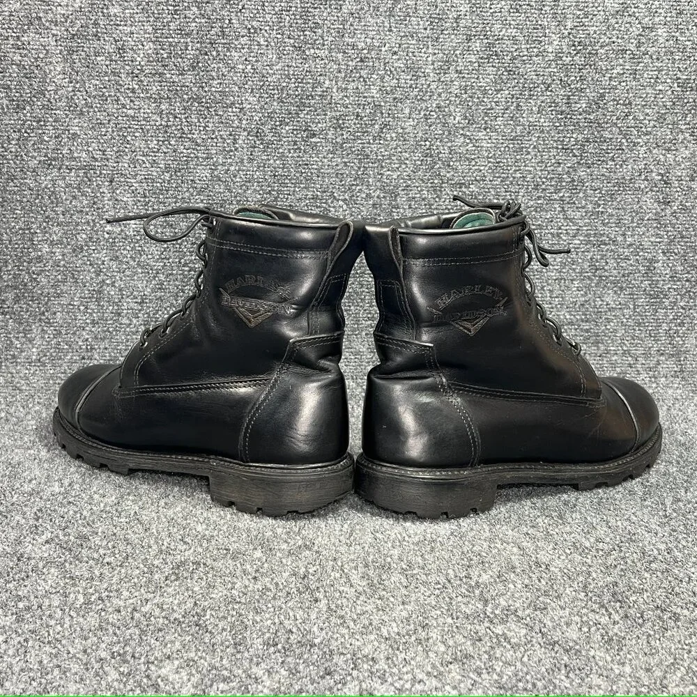 Harley Davidson Motorcycle Boots Mens Size 10 Black Leather Vintage Cap Toe Moto